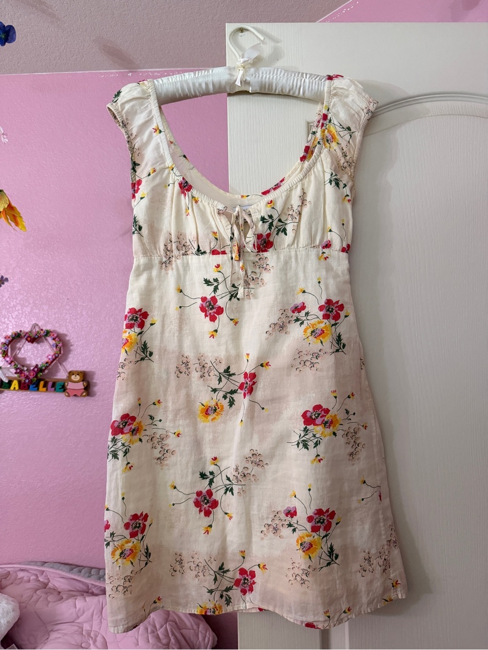Urban Outfitters Cream Floral Tie-Front Mini Dress - Picture 3 of 3